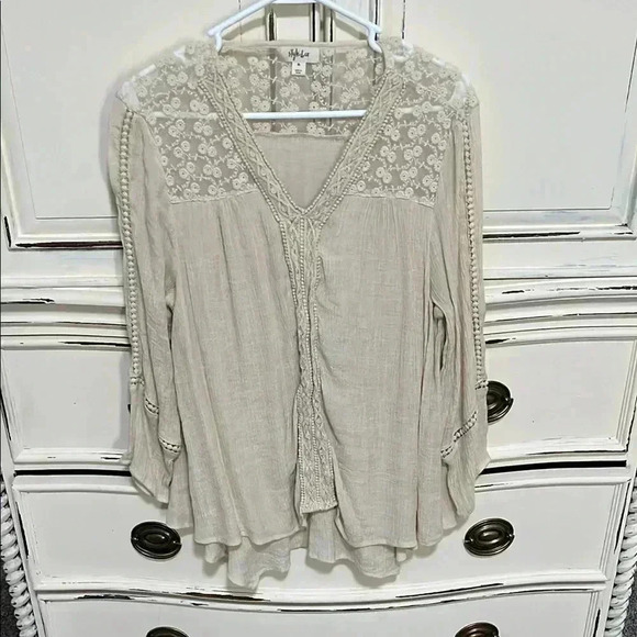 Style & co Beige Lace Detail Women's Top - Picture 1 of 5